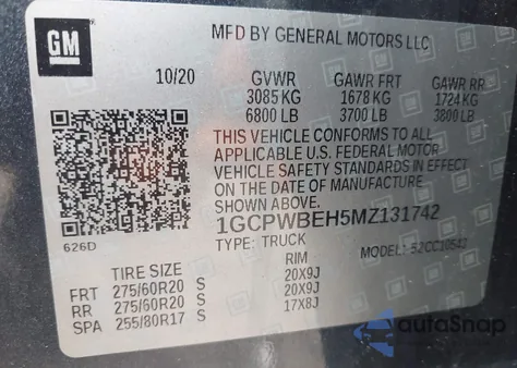 2021 Chevrolet Silverado 1500 2Wd Short Bed Custom z USA, uszkodzony, nr VIN 1GCPWBEH5MZ131742